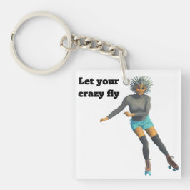 Alien Woman Roller Skater Fantasy Art Keychain