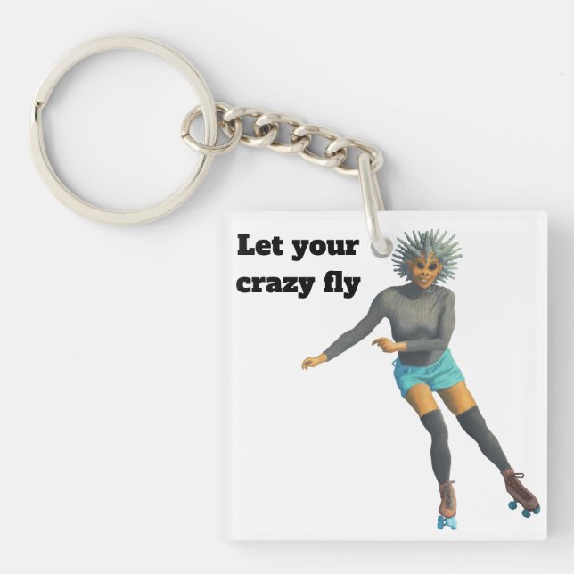 Alien Woman Roller Skater Fantasy Art Keychain (Framsidan)