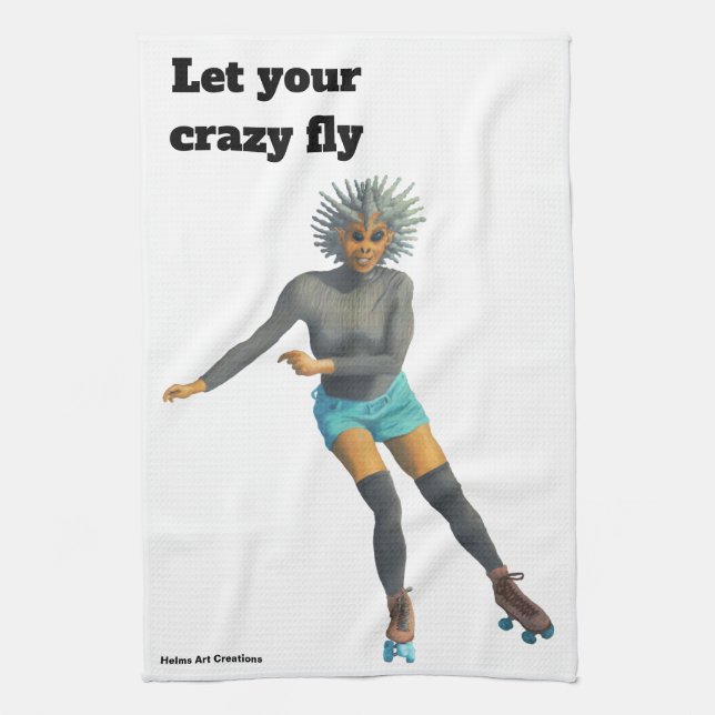 Alien Woman Roller Skater Fantasy Kitchen Towel Kökshandduk (Vertikal)