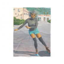 Alien Woman Roller Skating Fantasy Art Blanket