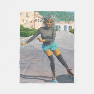 Alien Woman Roller Skating Fantasy Art Blanket Fleecefilt