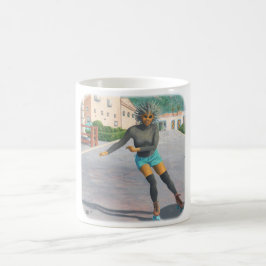 Alien Woman Roller Skating Fantasy Art Coffee Mugg