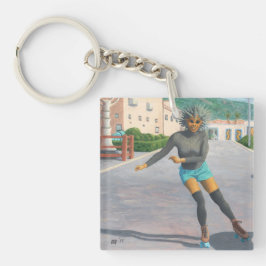 Alien Woman Roller Skating Fantasy Art Keychain