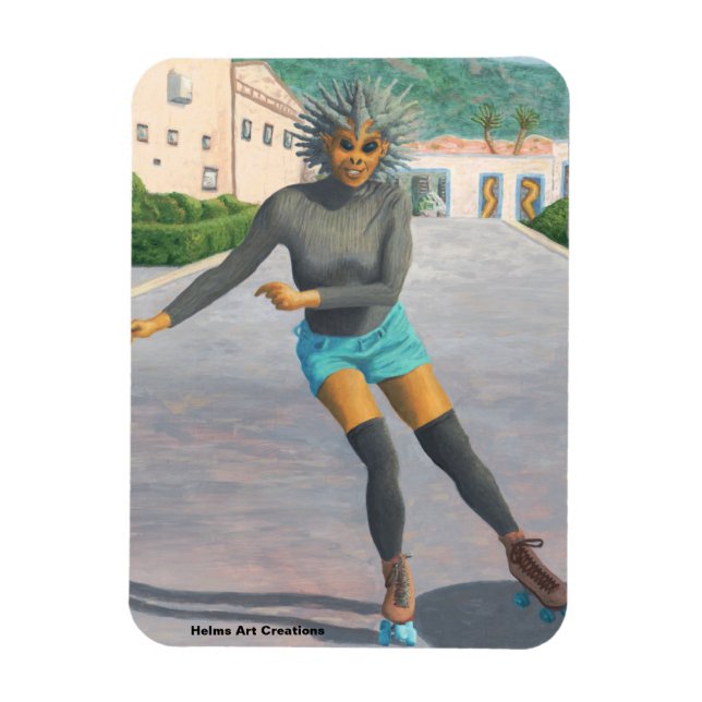 Alien Woman Roller Skating Fantasy Art Magnet (Vertikal)