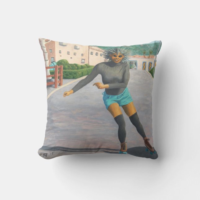 Alien Woman Roller Skating Fantasy Art Pillow Kudde (Framsida)