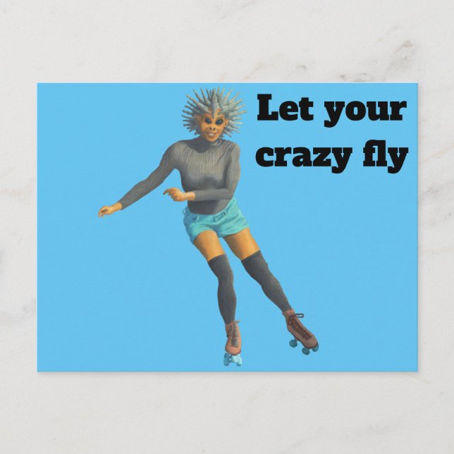 Alien Woman Roller Skating Fantasy Art Postcard Vykort (Framsida)