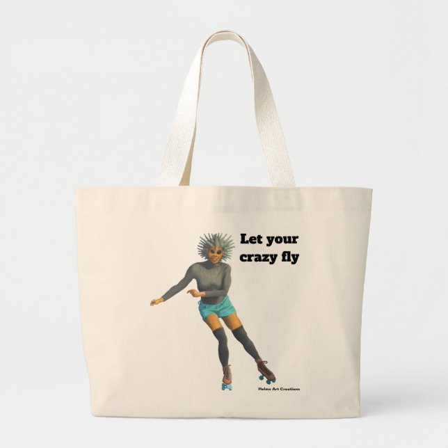 Alien Woman Roller Skating Fantasy Art Tote Bag Jumbo Tygkasse (Framsidan)