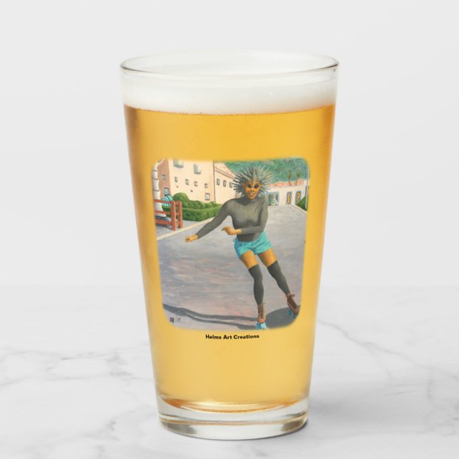 Alien Woman Roller Skating Fantasy Drinking Glass Glaskopp (Framsida fylld)