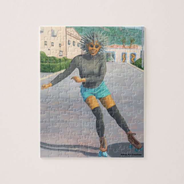 Alien Woman Roller Skating Fantasy Small Puzzle Pussel (Vertikal)