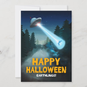 Alienbortrövanden och jordlotter i Happy halloween Inbjudningar