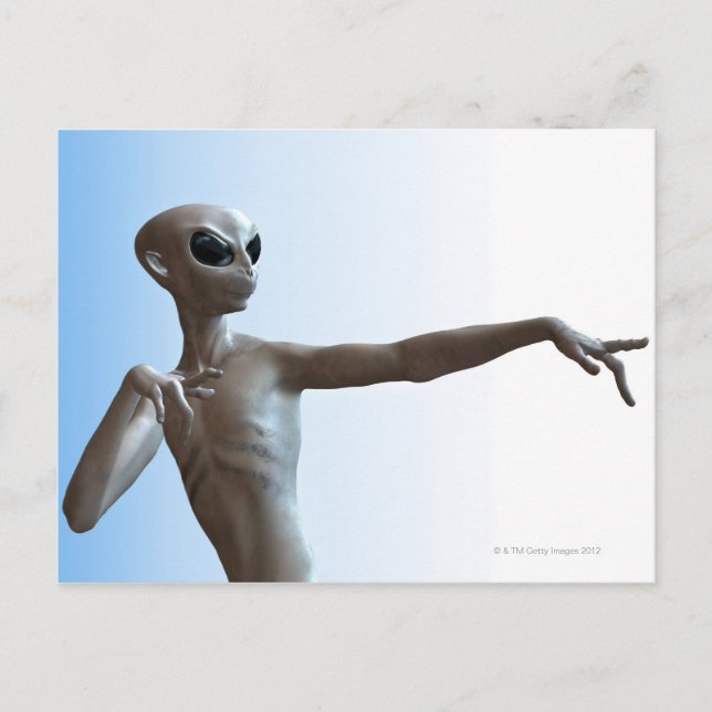 Alienpekande Vykort (Framsida)