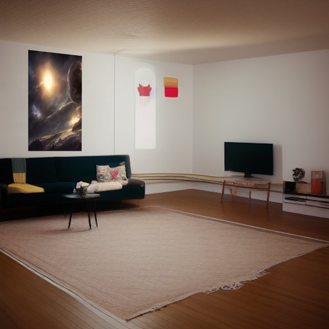 Alienplanet, måne och sol i himlar | AI Art Poster (Skapare uppladdad)