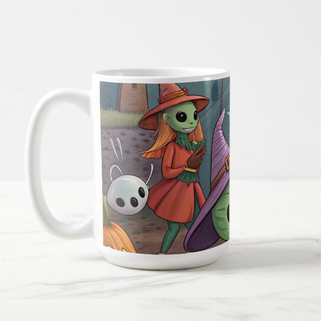 Aliens Celebrate Halloween on Earth – Cosmic Costu Kaffemugg (Vänster)