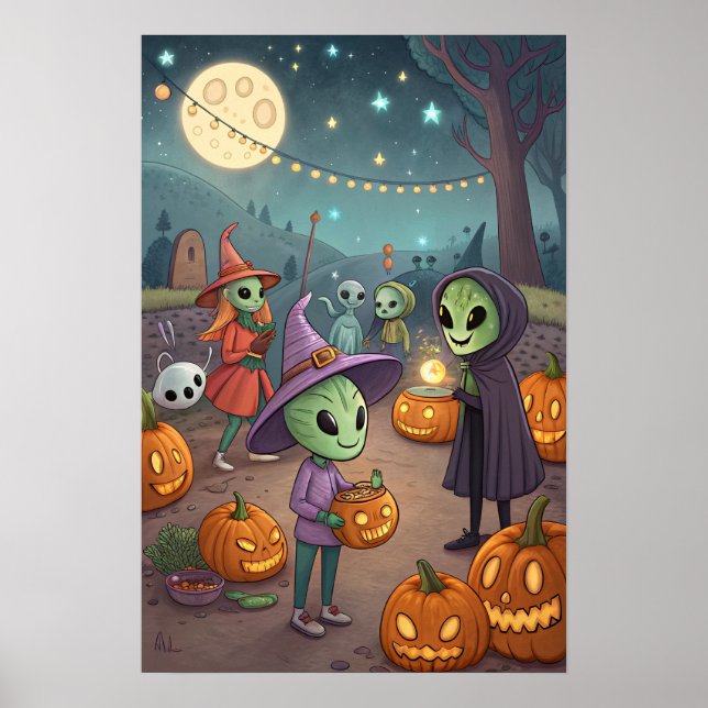 Aliens Celebrate Halloween on Earth – Cosmic Costu Poster (Framsidan)