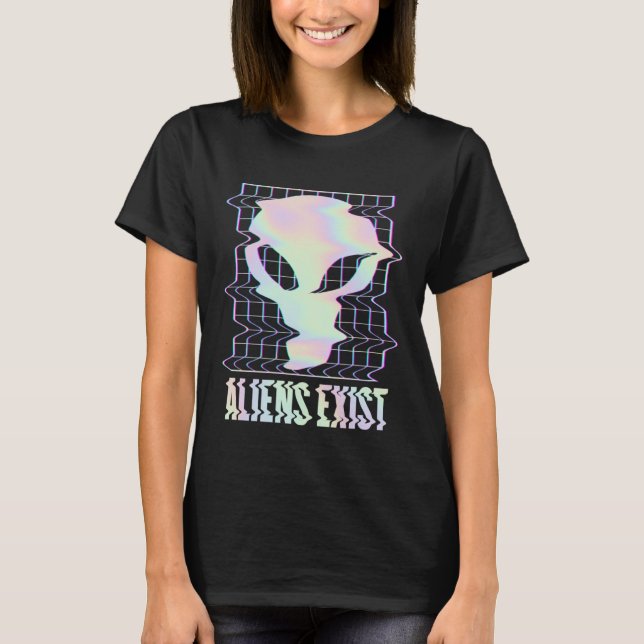 Aliens Exist Indie Aesthetic Glitch Alien UFO Retr T Shirt (Framsida)
