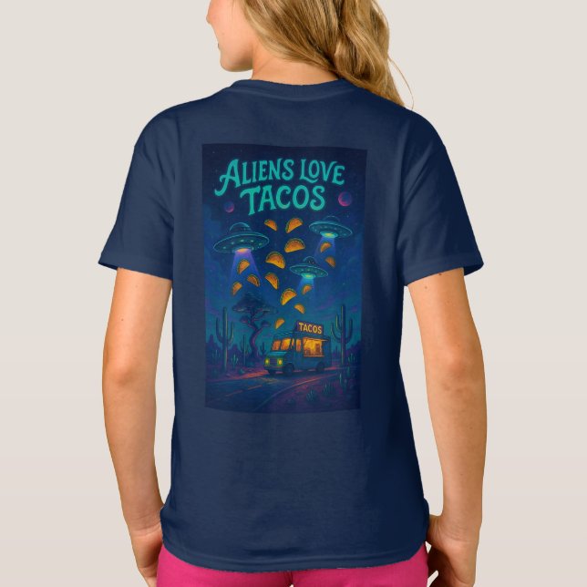 Aliens Love Tacos T Shirt (Baksida)