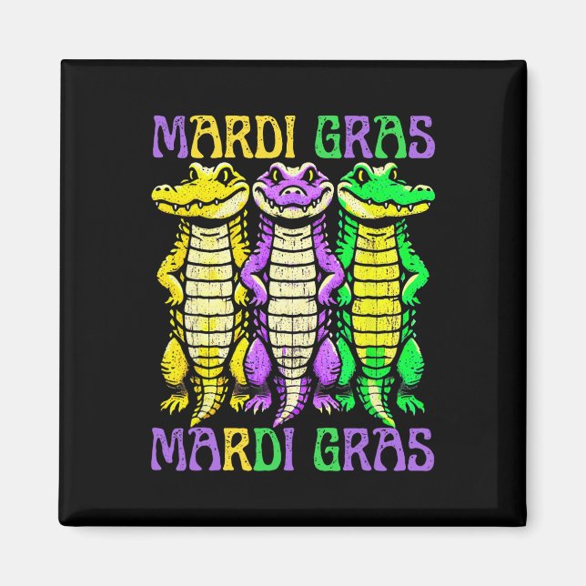 Aligator Crokodiles Louisiana Mardi Gras Carnival Magnet (Framsidan)