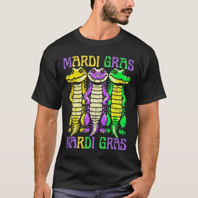 Aligator Crokodiles Louisiana Mardi Gras Carnival T Shirt (Framsida)