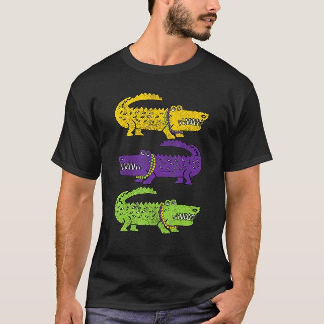 Aligator Crokodiles Louisiana Mardi Gras Party Par T Shirt (Framsida)