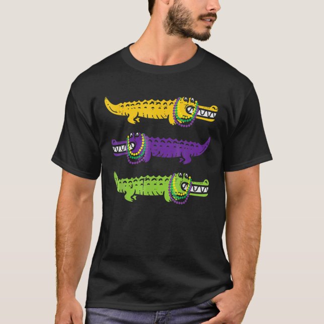 Aligator Crokodiles Louisiana Mardi Gras Women Man T Shirt (Framsida)