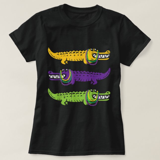Aligator Crokodiles Louisiana Mardi Gras Women Man T Shirt (Design framsida)
