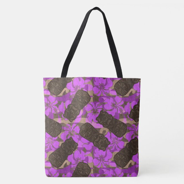 Ali'i Refuge Hawaiian Hibiscus Tiki Beach Bag Tygkasse (Framsida)