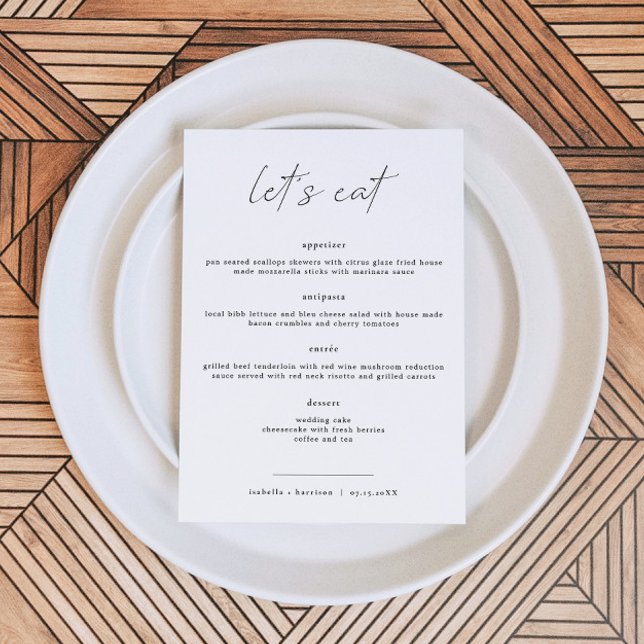 ALINA Elegant Minimalist Bröllop Låt oss Eat Menu Meny (Skapare uppladdad)