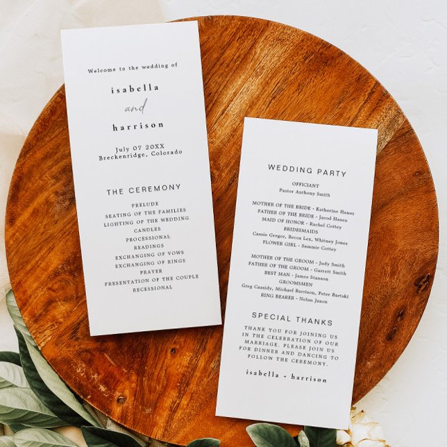 ALINA Minimalistiskt Elegant Långt Bröllopsprogram Meny (Skapare uppladdad)