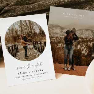 ALINA Modern Minimalist Round Photo Save Date Inbjudningar