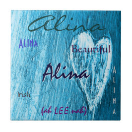 Alina Namn Irish Meaning with Baby blue Heart Kakelplatta
