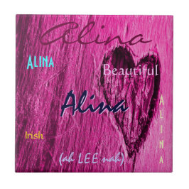 Alina Namn Irish Meaning with Bright Rosa Heart Kakelplatta