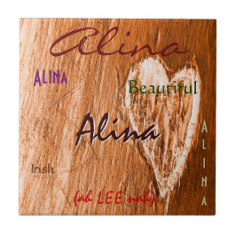 Alina Namn Irish Meaning with Light Orange Heart Kakelplatta