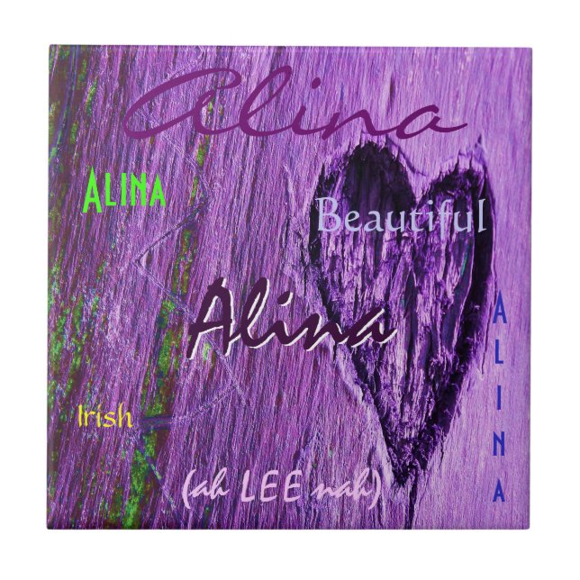 Alina Namn Irish Meaning with Lila Heart Kakelplatta (Framsidan)