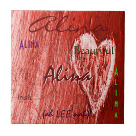 Alina Namn Irish Meaning with Red Heart Kakelplatta