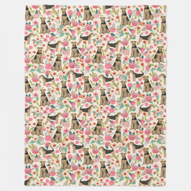 Aliredale Terrier Blommigt avtrycksfilt Fleecefilt (Framsidan)