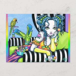 "Alisha" Candy Rainbow Parrot Fae Art Postcard Vykort