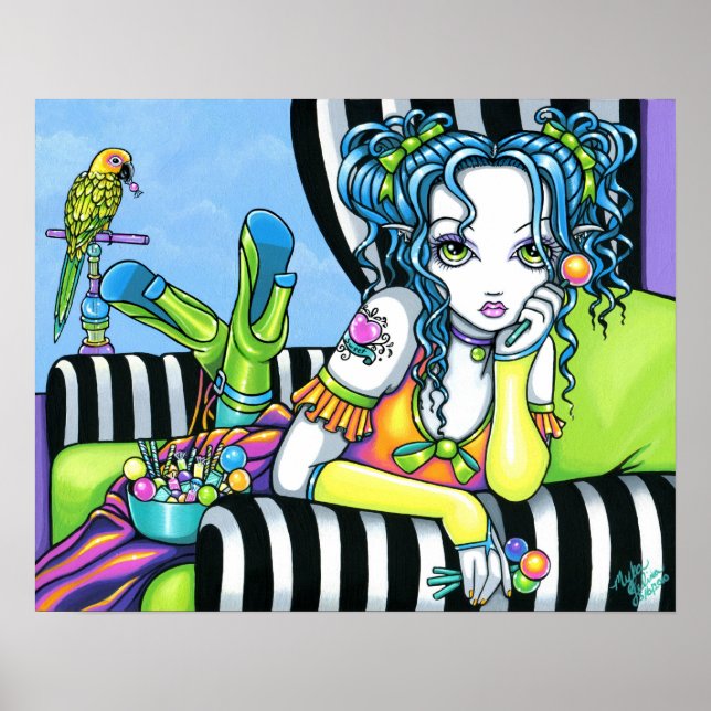 "Alisha" Candy Rainbow Parrot Fae Art Poster (Framsidan)