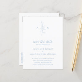 Alisha Dusty Blue Botanical Elegant bröllop Meddelande Vykort