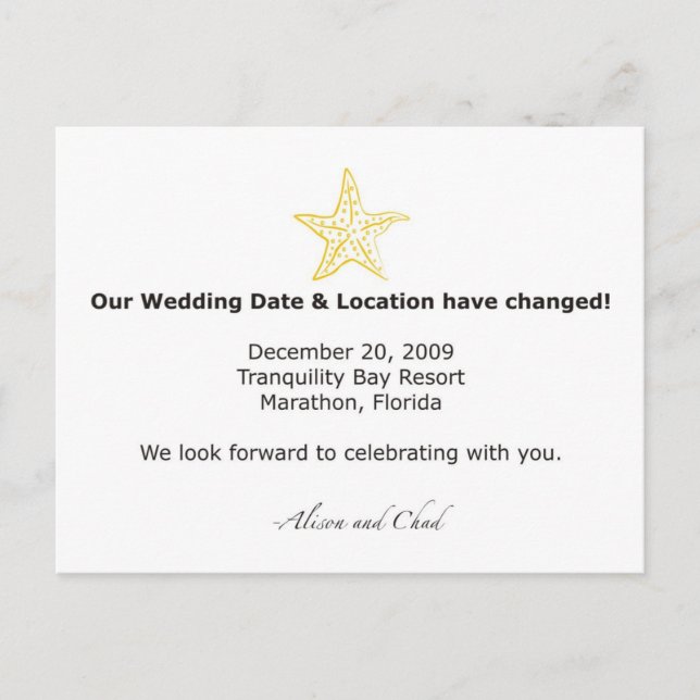 Alison- datumändring meddelande vykort (Framsida)