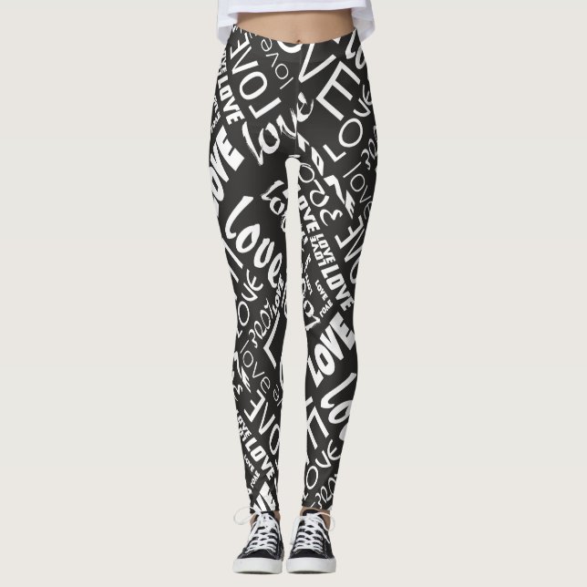Alive Black and White Gallery Kärlek Ord Art Leggings (Framsida)