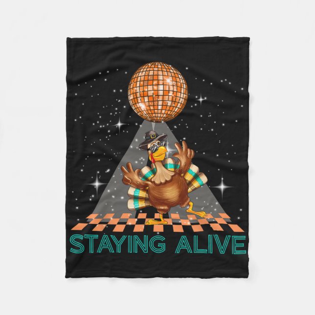 "Alive Disco 70's Turkey Thanksgiving Dance" Fleecefilt (Framsidan)