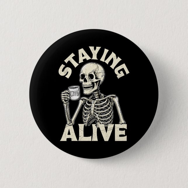 Alive Funny Halloween Skeleton Drinking Co. Knapp (Framsida)