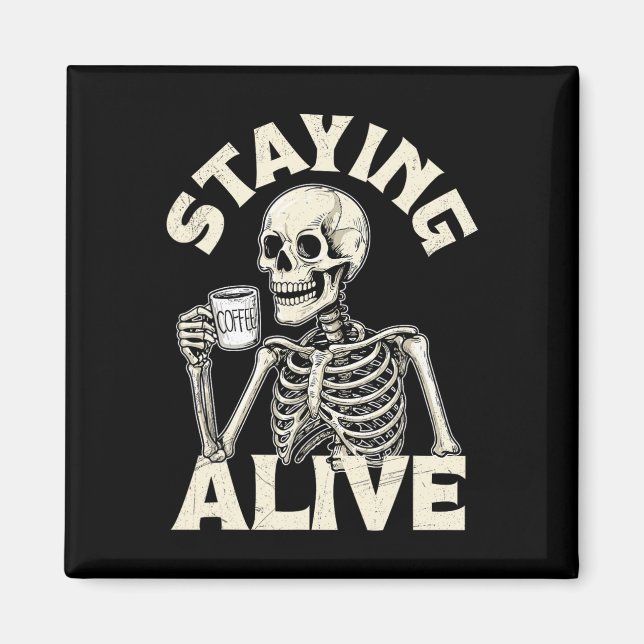 Alive Funny Halloween Skeleton Drinking Co. Magnet (Framsidan)