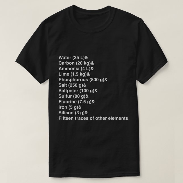 Alkemist i fullmetall- Beståndsdelar för människa  T Shirt (Design framsida)