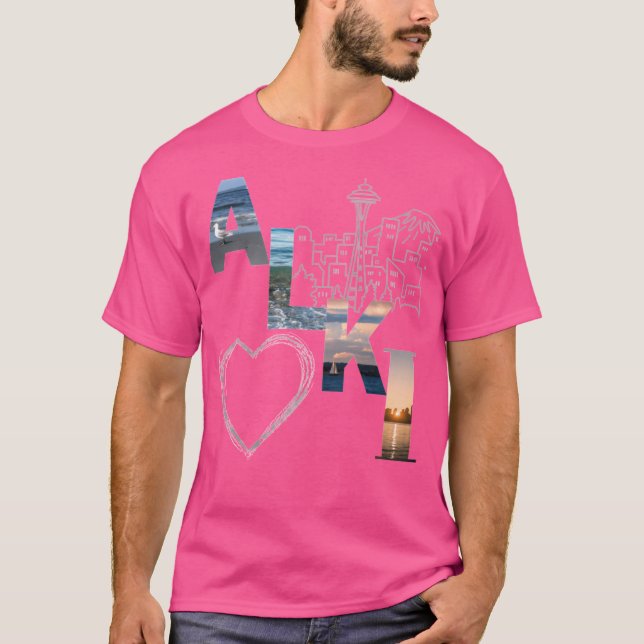 Alki Beach Seattle Skyline Design T Shirt (Framsida)