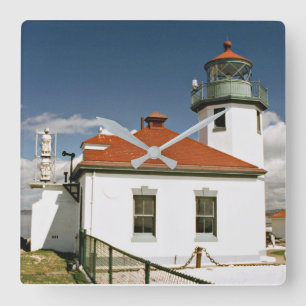 Alki Point Lighthouse, Seattle Washington Fyrkantig Klocka