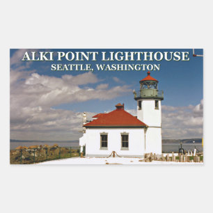 Alki Point Lighthouse, Seattle Washington Rektangulärt Klistermärke