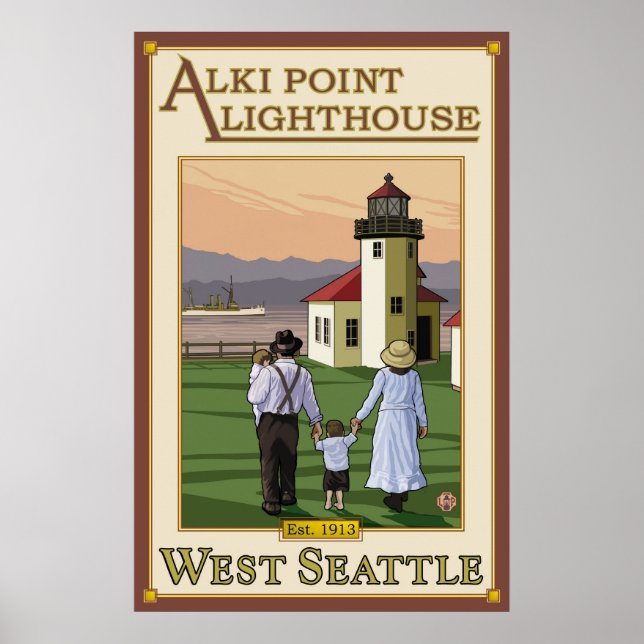 Alki Point Lighthouse - Väster Seattle, WA Poster (Framsidan)