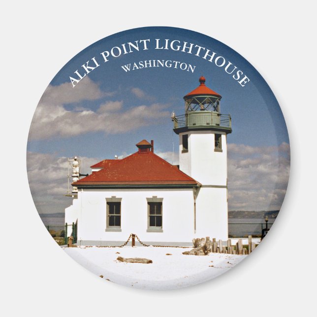 Alki Point Lighthouse, Washington Round Magnet (Framsidan)