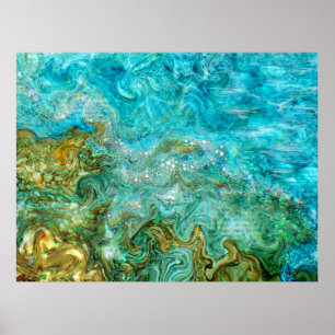 Alkohol Bläck Digital Painting Vatten Vinkar Beach Poster